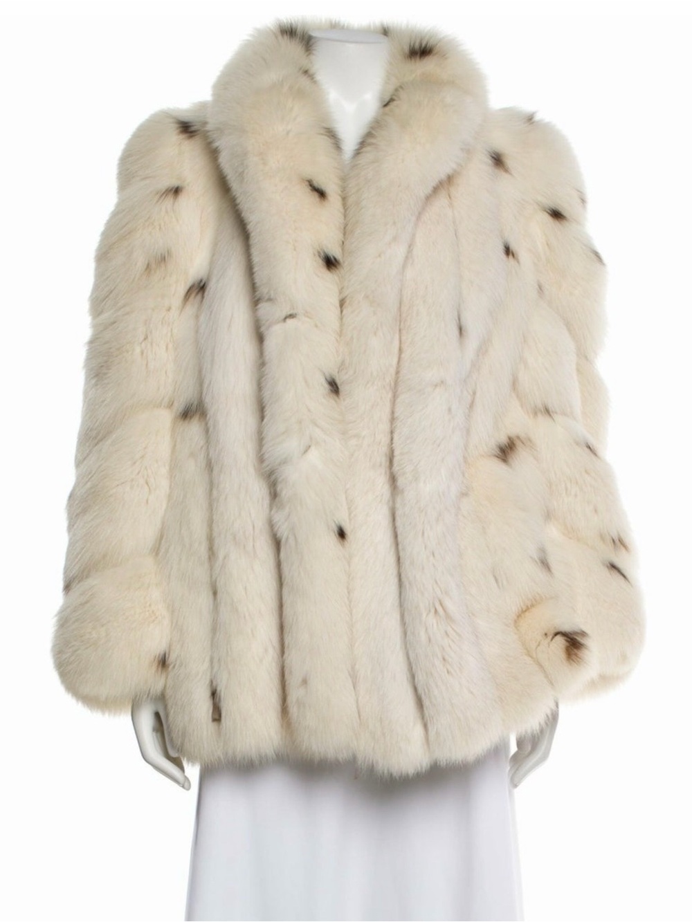 Rare Real Fox Fur Coat by Bonwit Teller White w/ Black Spots Vintage | Size M
